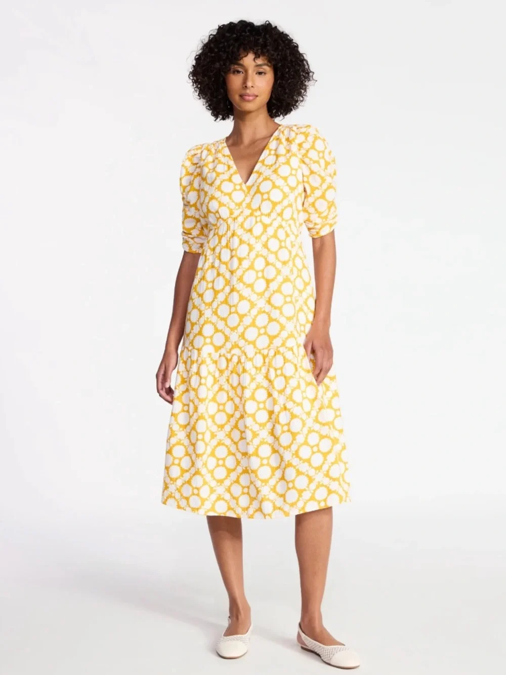 NWT! Time and Tru Women's Cotton Tiered Midi Dress with Elbow Length Sleeves SzM - Picture 1 of 12